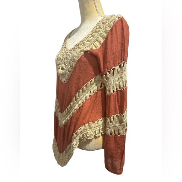 Umgee USA Boho Crochet Top Women's Size Small Rust Red Orange Tunic Beachy - Picture 5 of 7